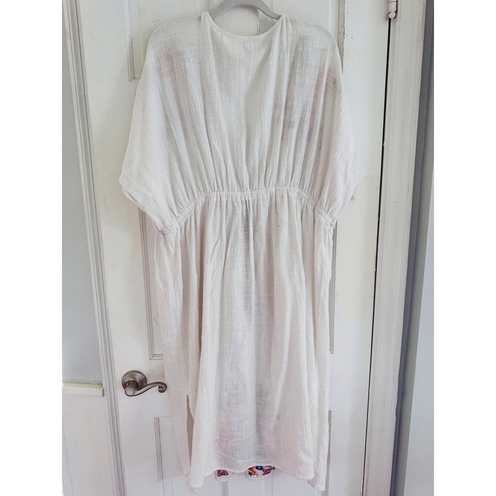 Oddi‎ White Cotton Gauze Floral Embroidered Kimono Midi Coverup Tassel  One Size - Picture 3 of 10
